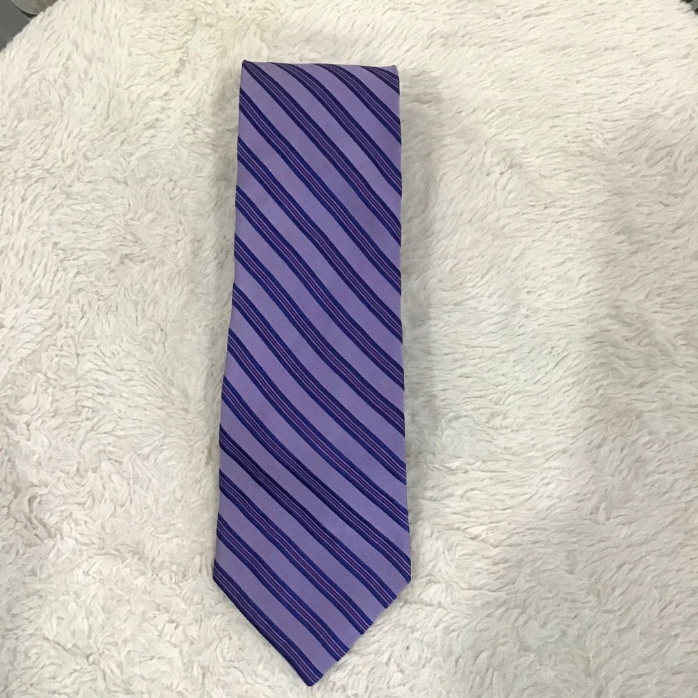 John W. Nordstrom Men Purple Navy Silk Made In USA Striped Tie Career Wedding